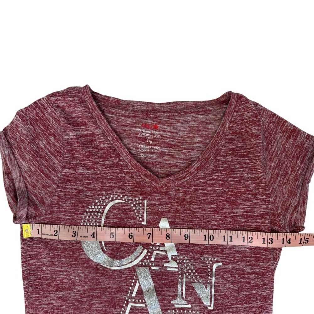 MRJ Canada Niagara Falls Graphic T-Shirt Burgundy Rhinestone V-Neck Small - Picture 3 of 5